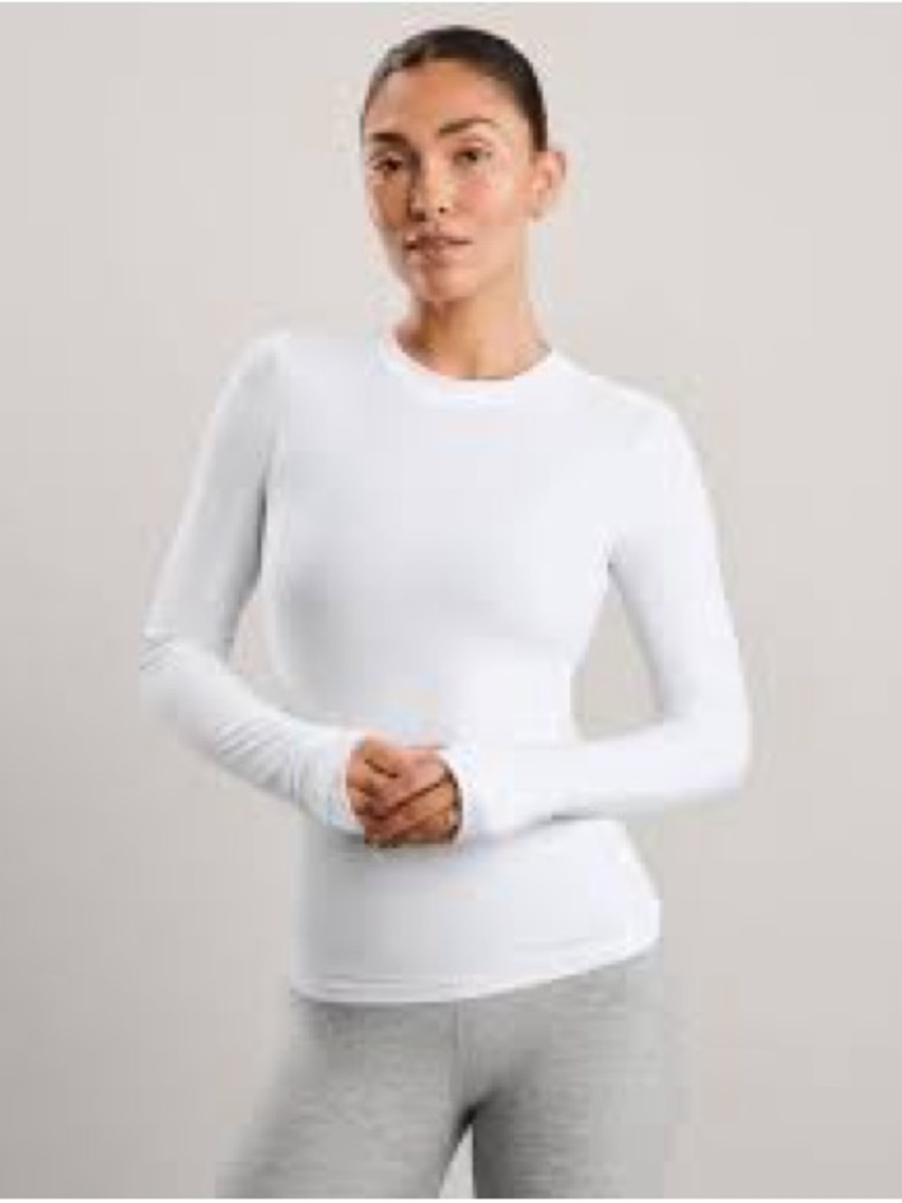 Beyond yoga featherweight long sleeve ruched crewneck tee white xs